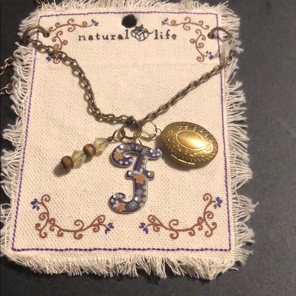 Necklace w/ beads the letter F and opening locket - Picture 1 of 2